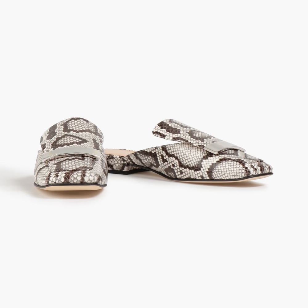 Sergio Rossi Python Print Flat Leather Mules - image 1